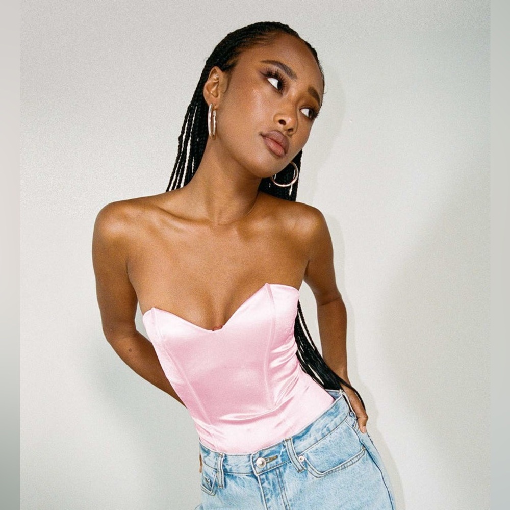 Satin Pink Strapless Bodysuit